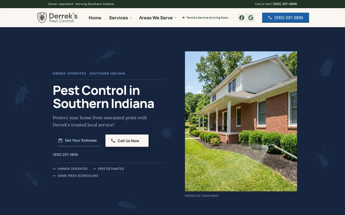 Homepage of derrekspestcontrol.com
